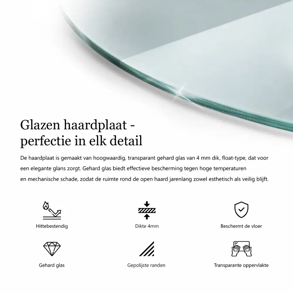 Plaque de sol en verre transparent sous poêle