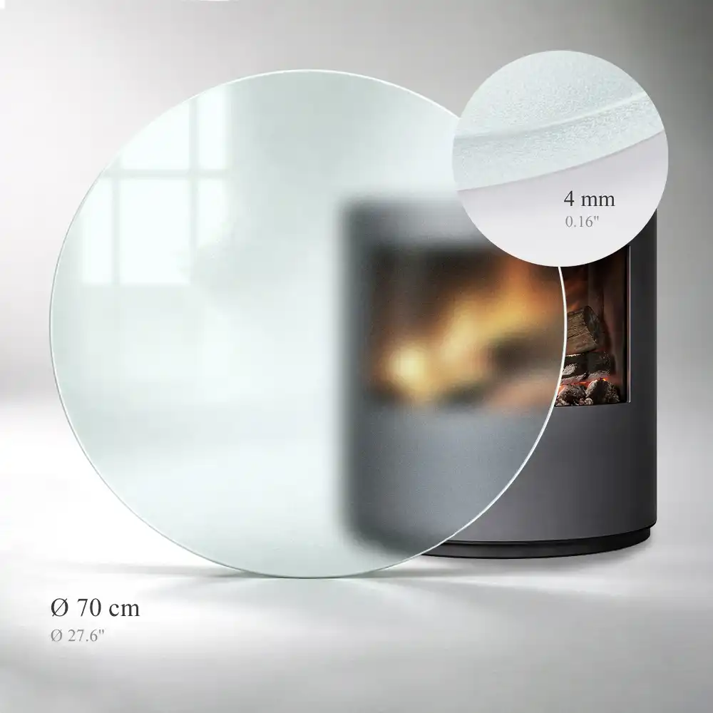 Plaque de protection ronde semi-transparente pour poêle à bois