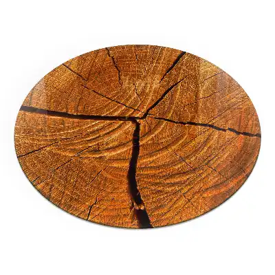 Plaque de protection ronde en verre trempé pour cheminée motif grain de bois en coupe transversale