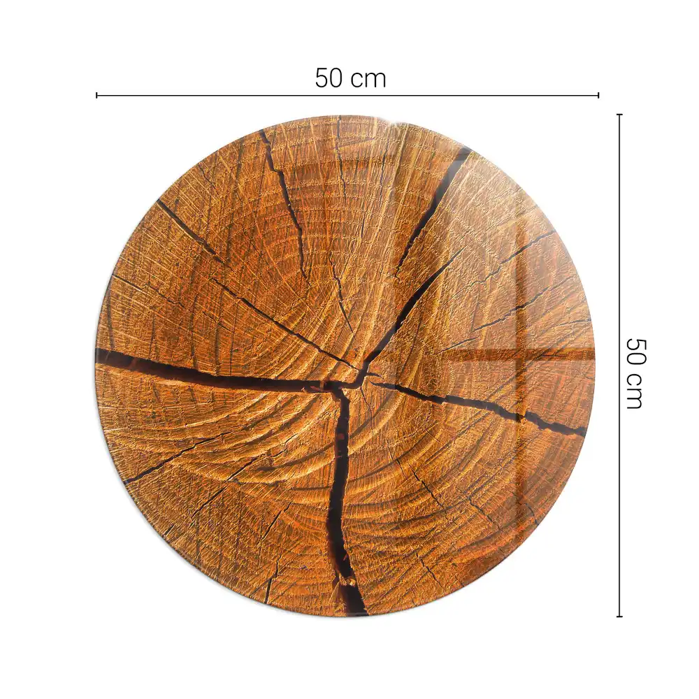 Plaque de protection ronde en verre trempé pour cheminée motif grain de bois en coupe transversale