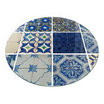 Plaque de sol ronde pour cheminée avec motifs de carreaux de céramique