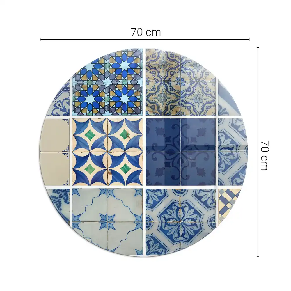 Plaque de sol ronde pour cheminée avec motifs de carreaux de céramique
