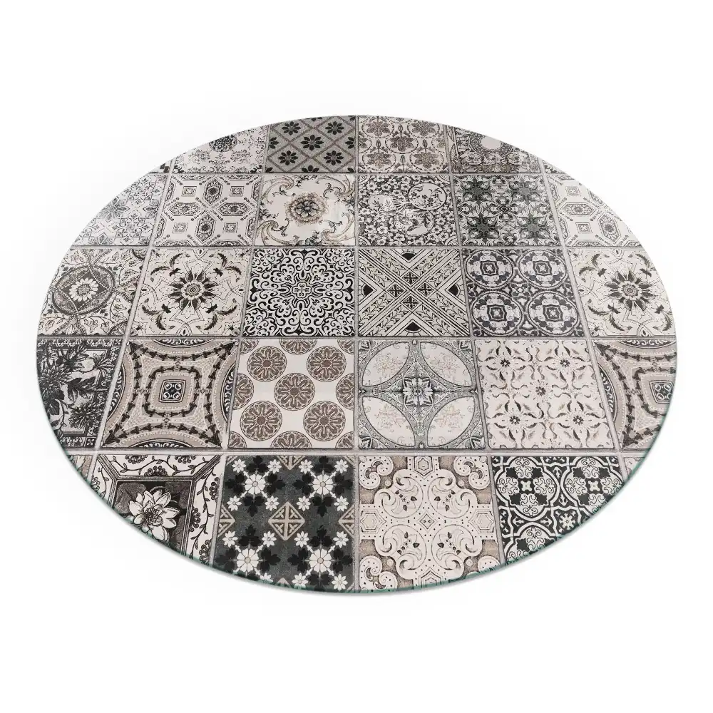 Plaque de protection ronde en verre trempé pour cheminée motif carreaux décoratifs