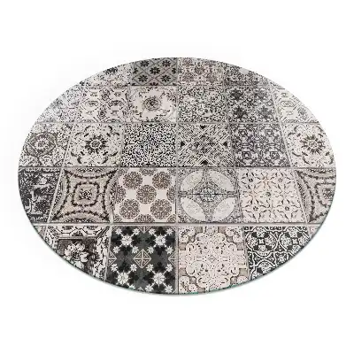 Plaque de protection ronde en verre trempé pour cheminée motif carreaux décoratifs