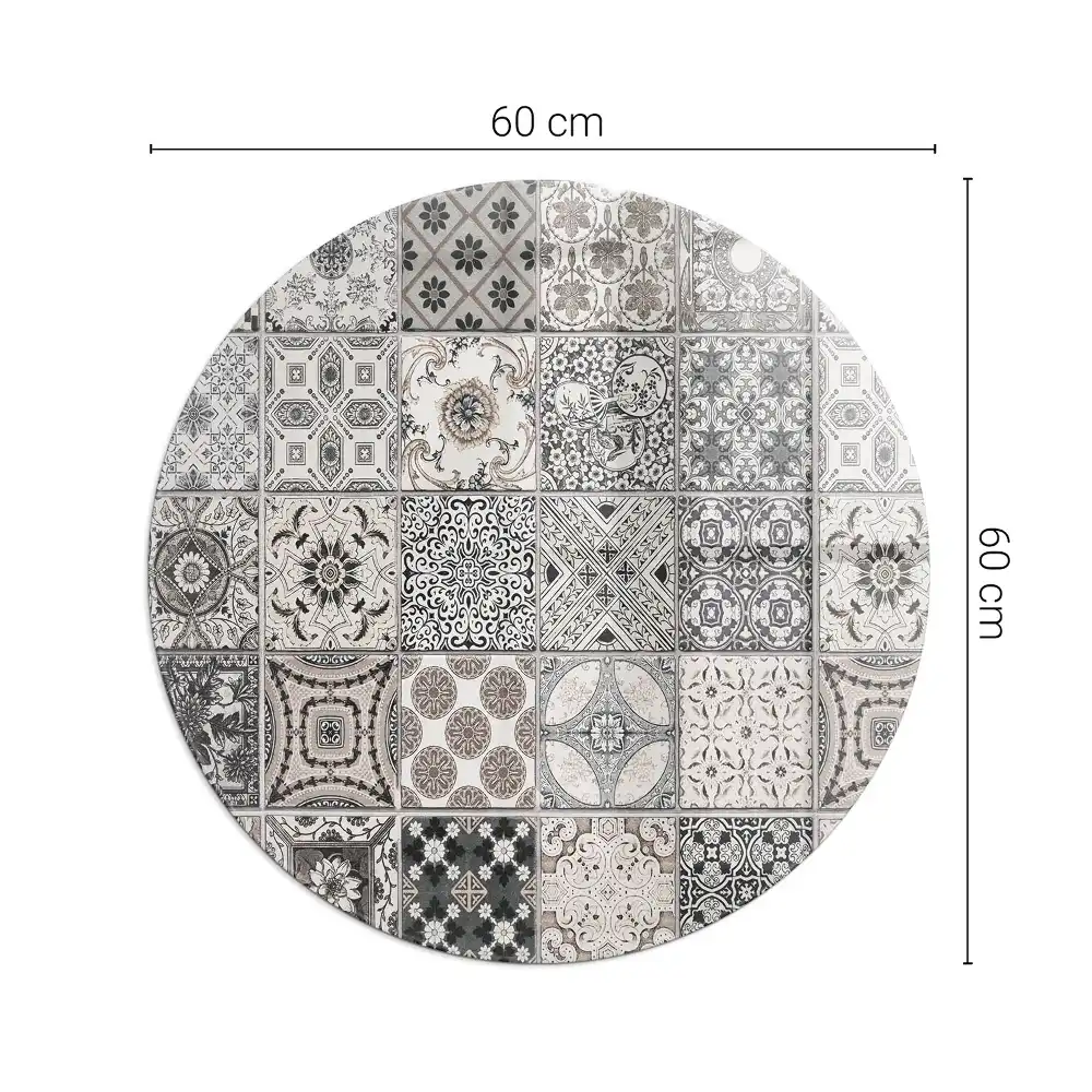 Plaque de protection ronde en verre trempé pour cheminée motif carreaux décoratifs