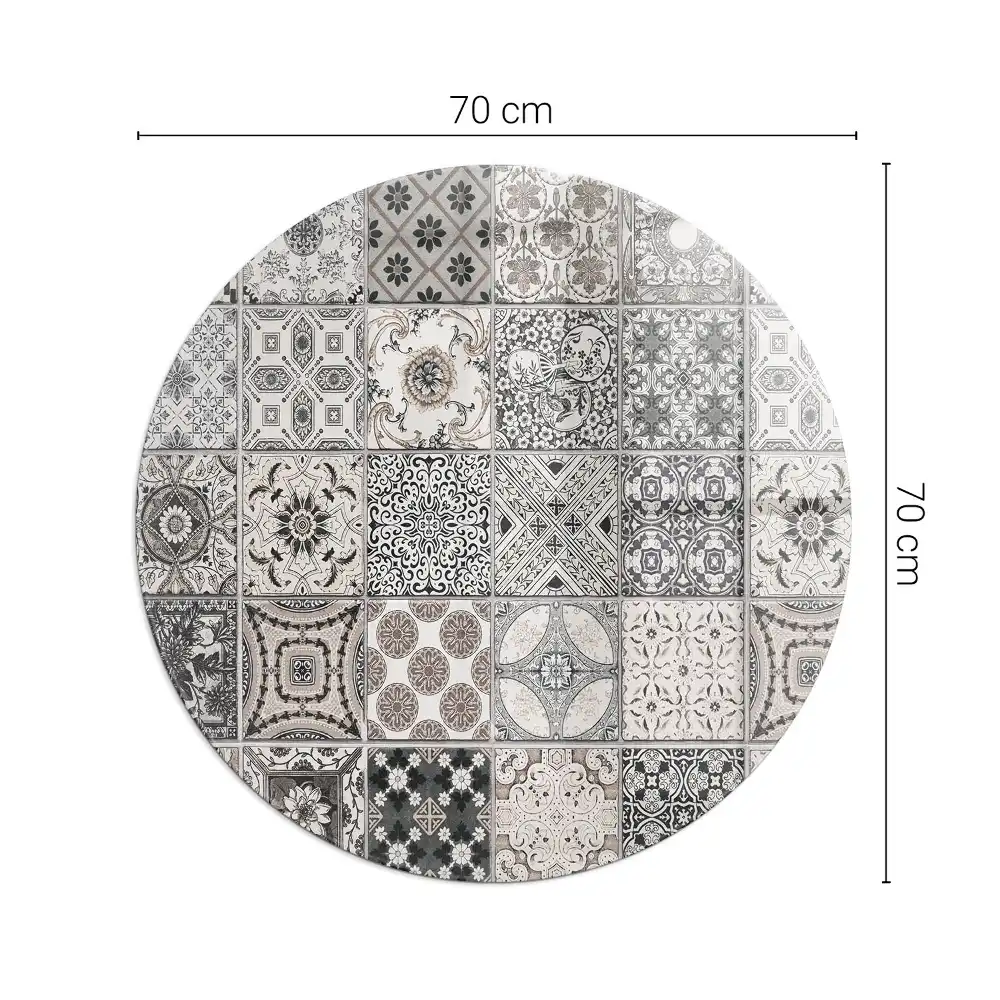 Plaque de protection ronde en verre trempé pour cheminée motif carreaux décoratifs