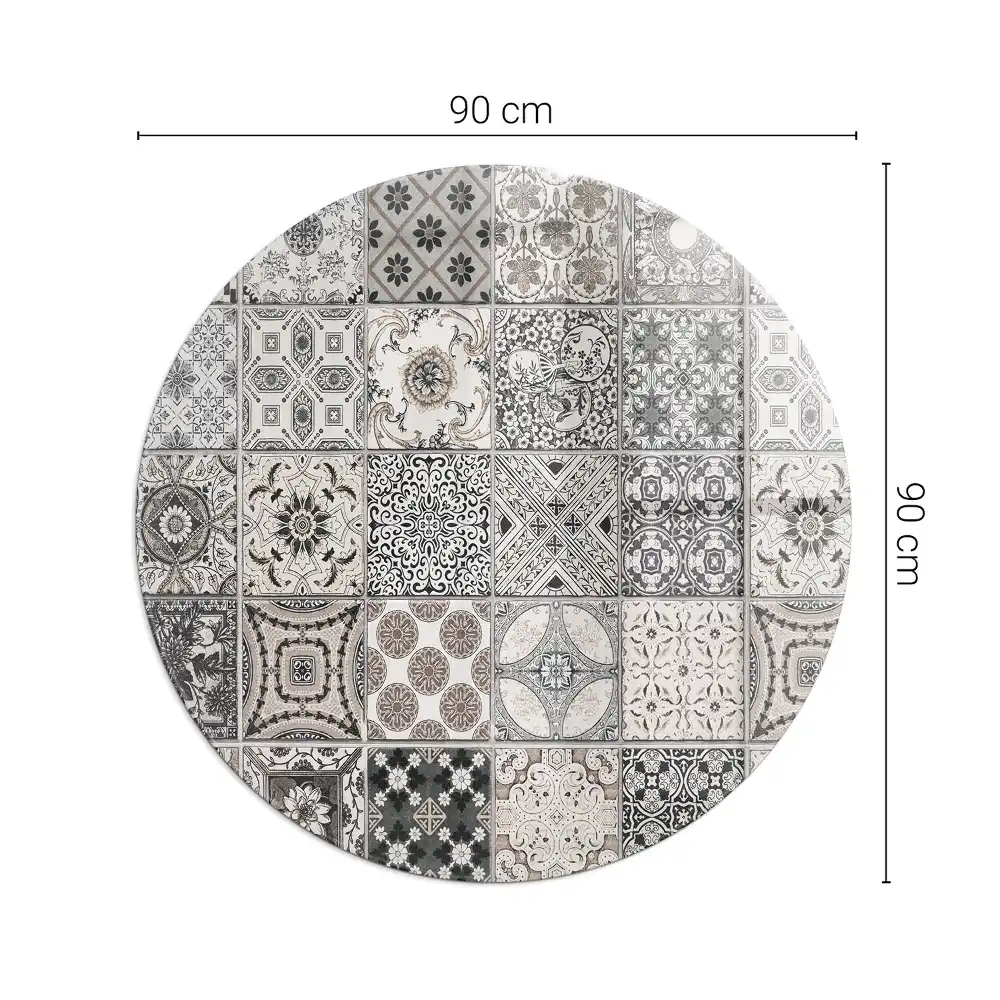 Plaque de protection ronde en verre trempé pour cheminée motif carreaux décoratifs