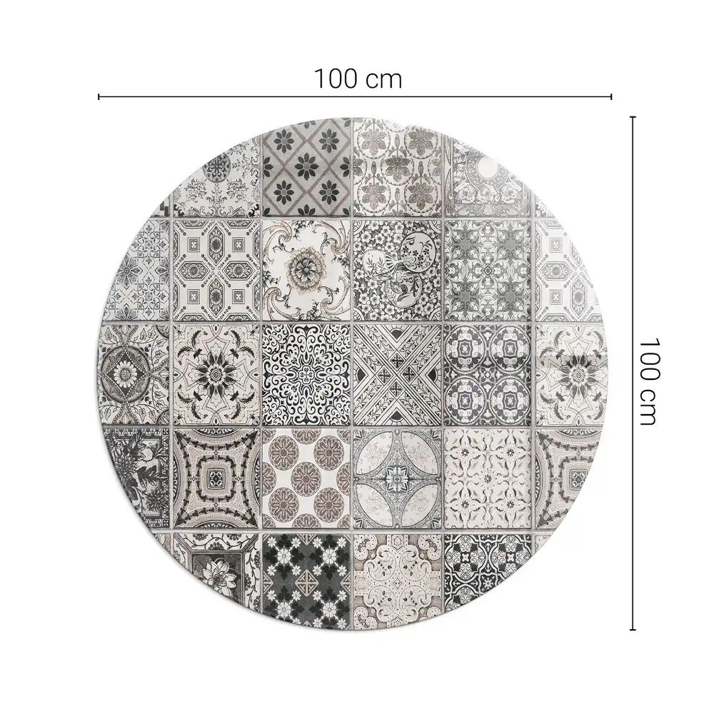 Plaque de protection ronde en verre trempé pour cheminée motif carreaux décoratifs