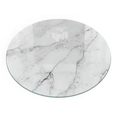 Plaque de sol ronde en verre pour cheminée motif marbré veiné