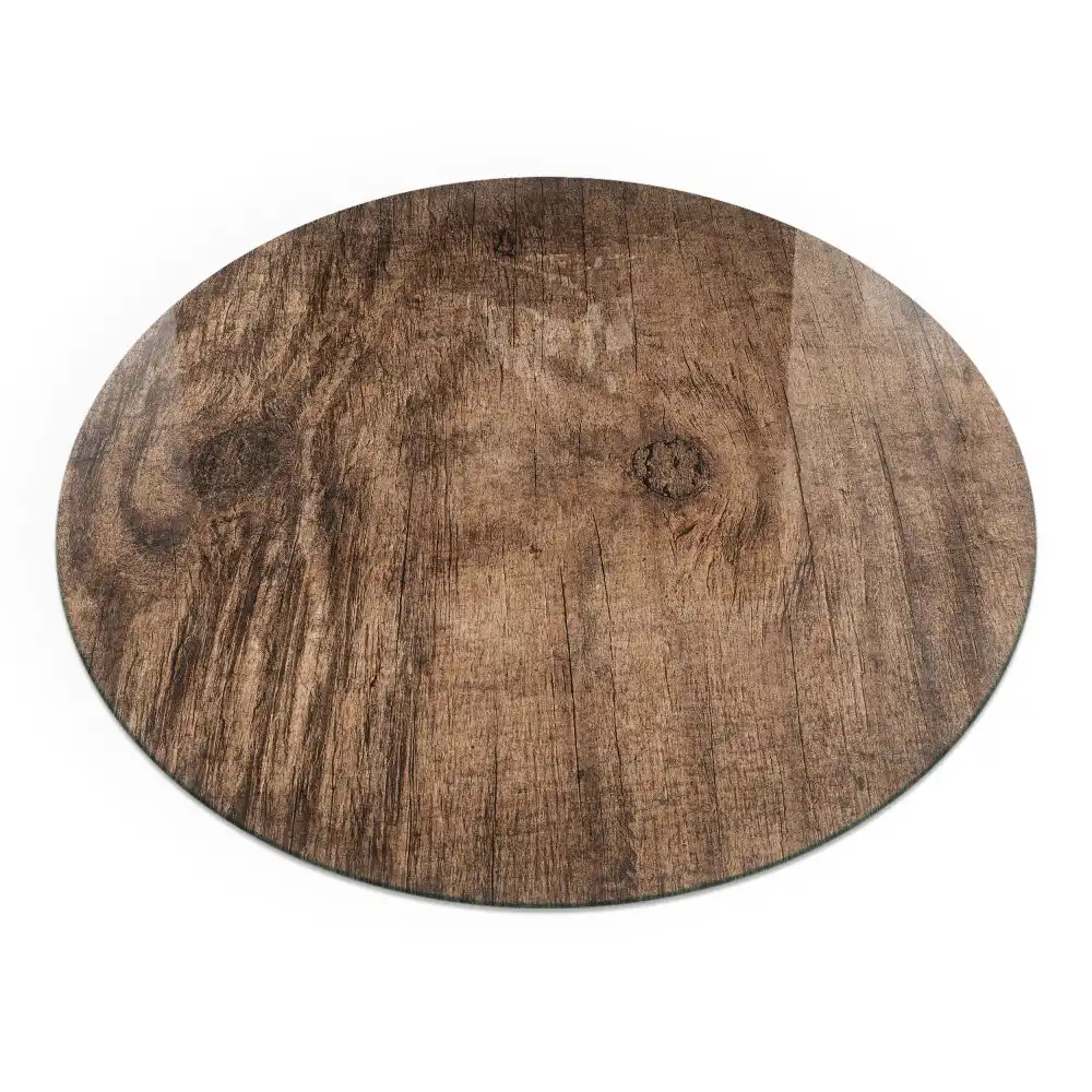 Plaque de sol ronde pour cheminée motif bois naturel