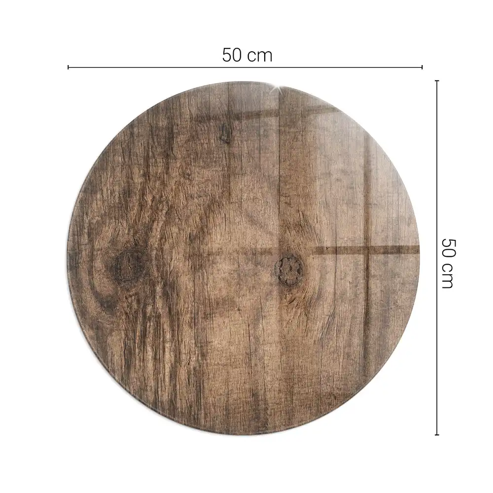 Plaque de sol ronde pour cheminée motif bois naturel