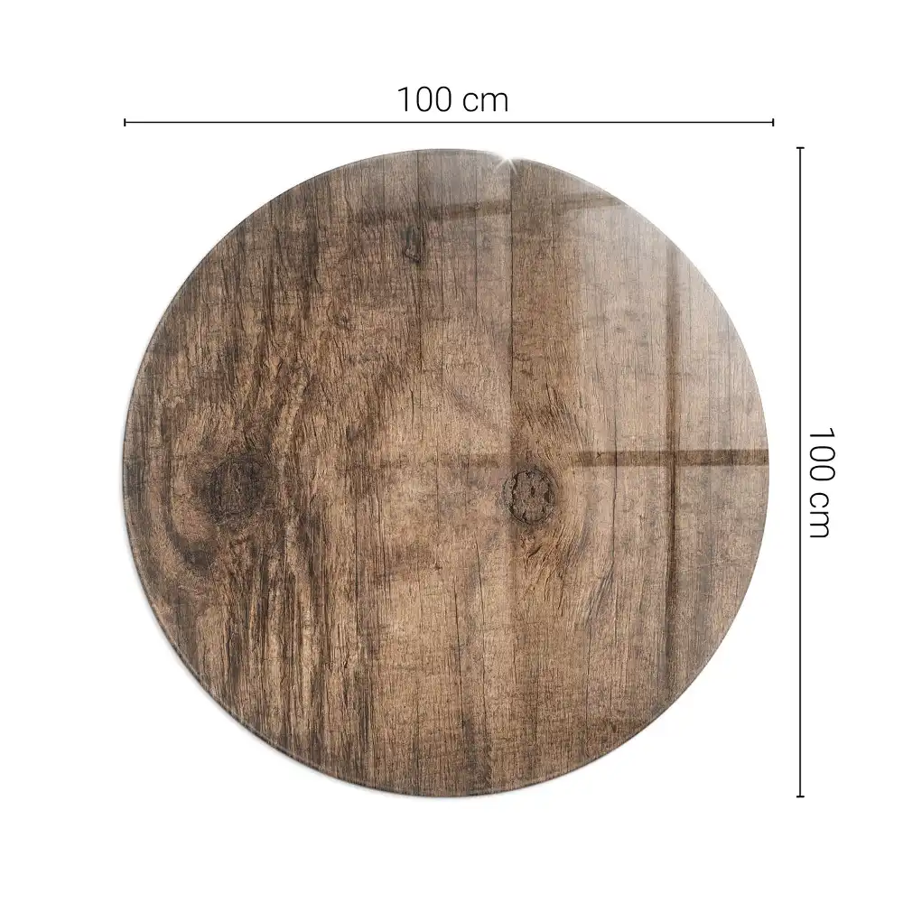 Plaque de sol ronde pour cheminée motif bois naturel