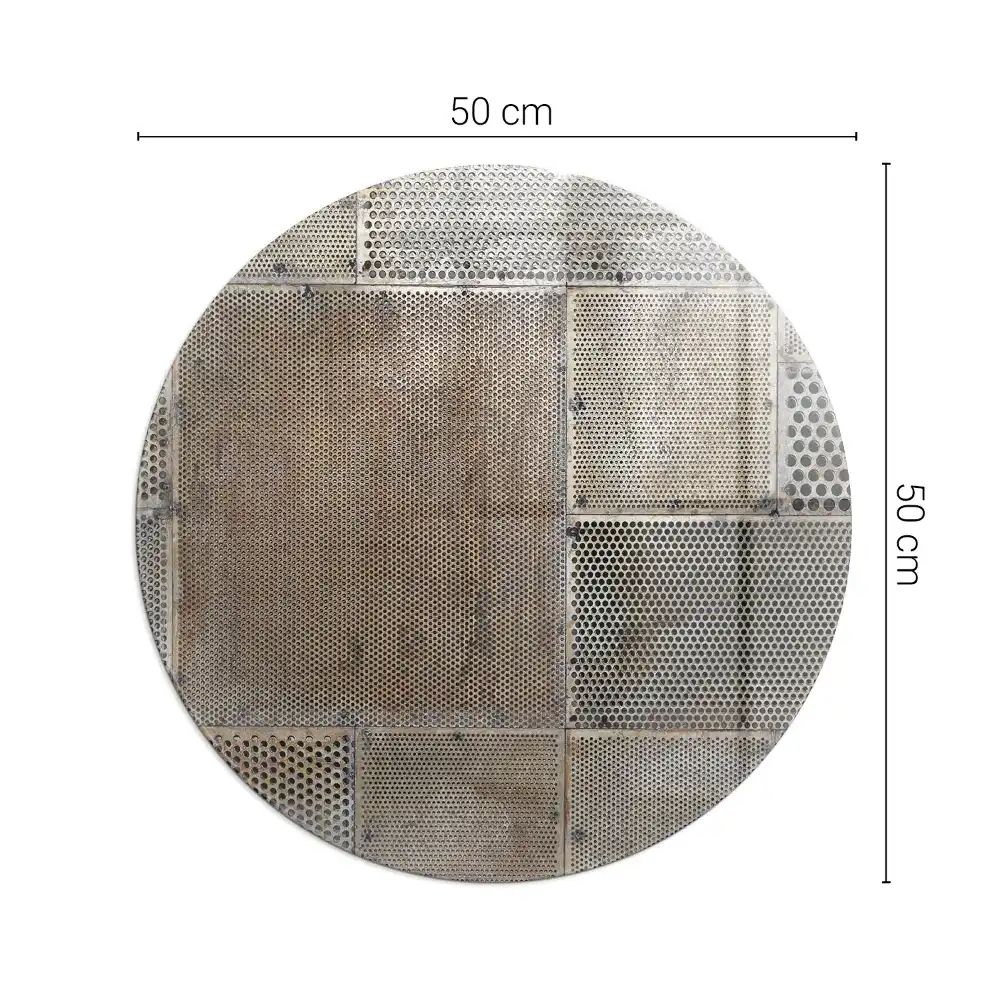 Plaque de sol ronde en verre pour cheminée avec motif de feuille perforée
