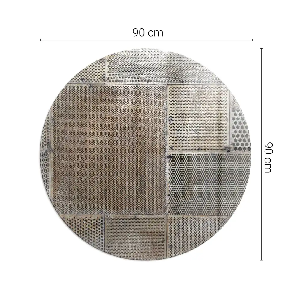 Plaque de sol ronde en verre pour cheminée avec motif de feuille perforée