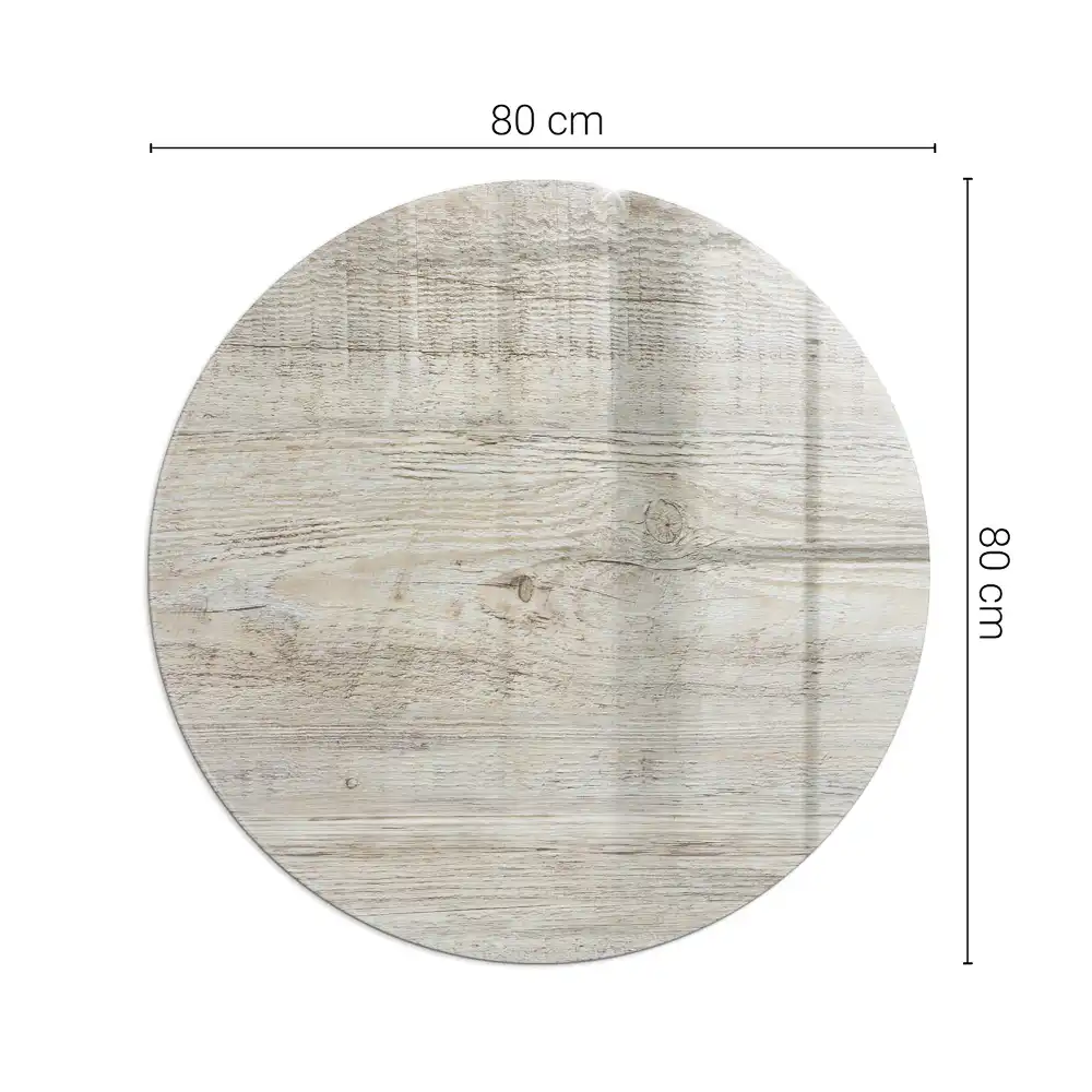 Plaque de sol ronde en verre pour cheminée aspect bois clair