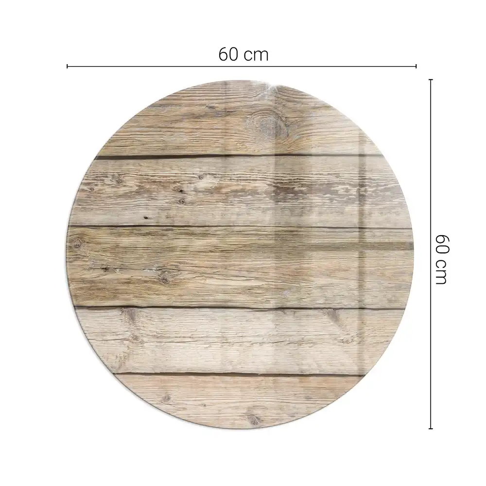 Plaque de protection ronde en verre trempé pour cheminée motif planches de bois