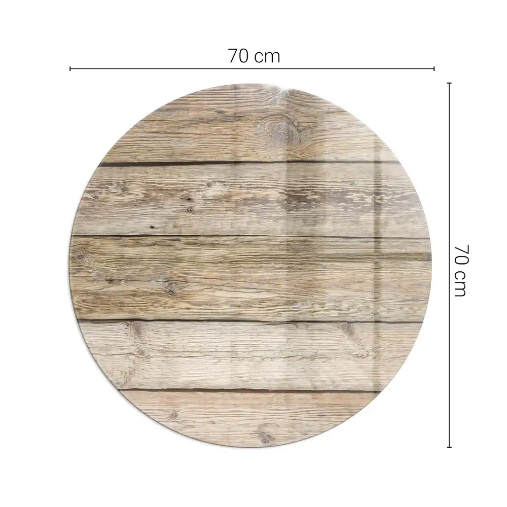 Plaque de protection ronde en verre trempé pour cheminée motif planches de bois