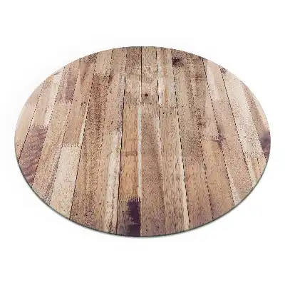 Plaque de sol ronde en verre pour cheminée effet planche en bois