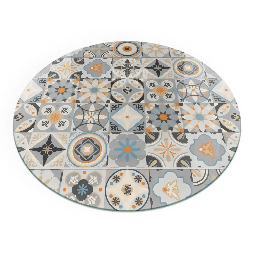 Plaque de sol ronde en verre pour cheminée avec motifs de mosaïque en carreaux