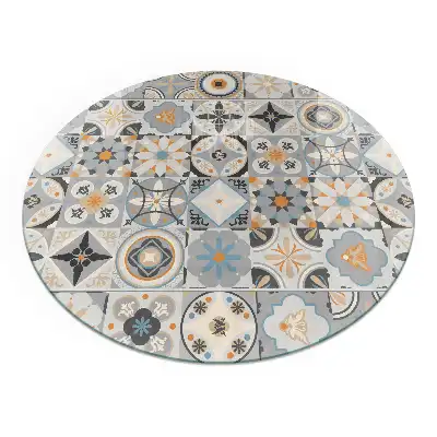 Plaque de sol ronde en verre pour cheminée avec motifs de mosaïque en carreaux