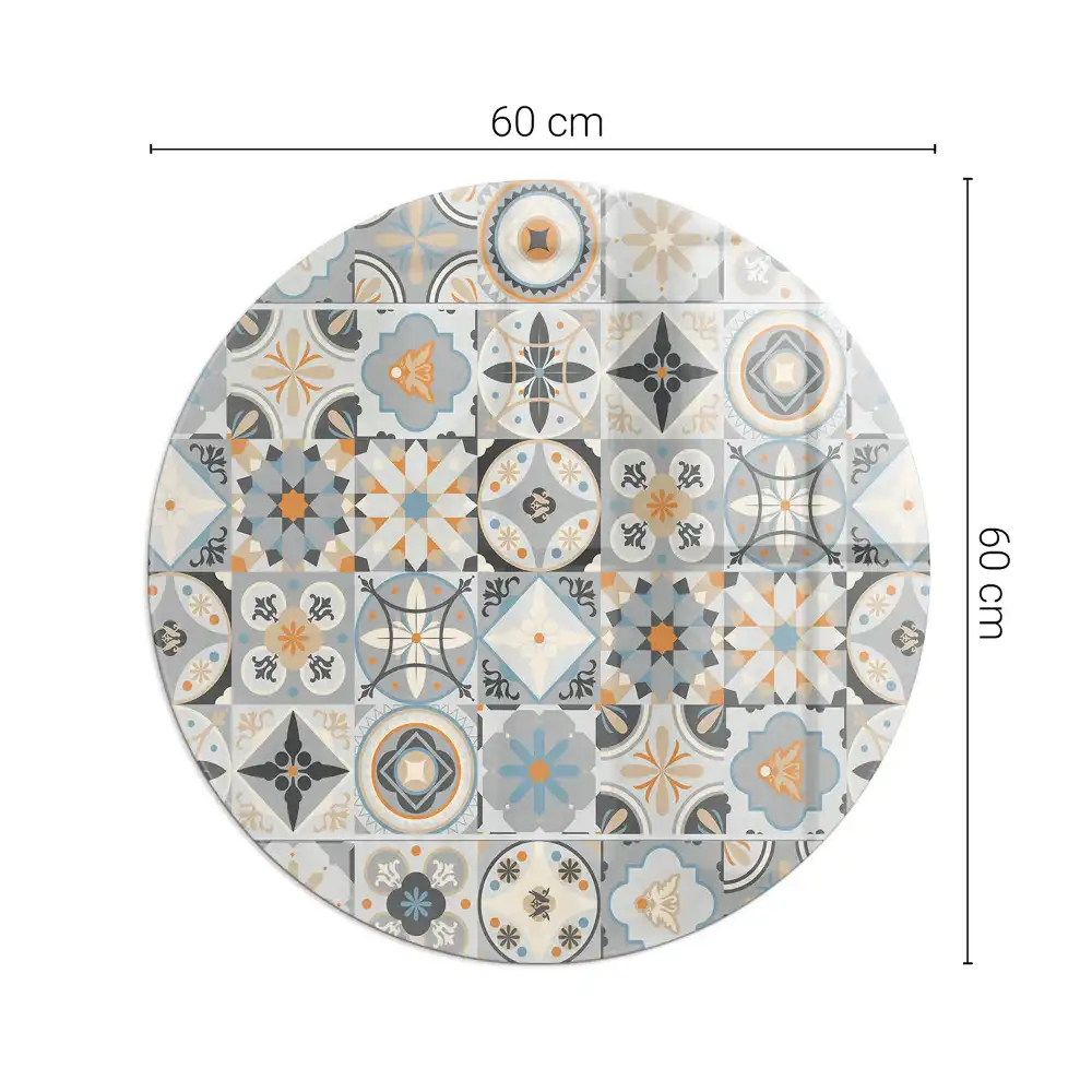 Plaque de sol ronde en verre pour cheminée avec motifs de mosaïque en carreaux