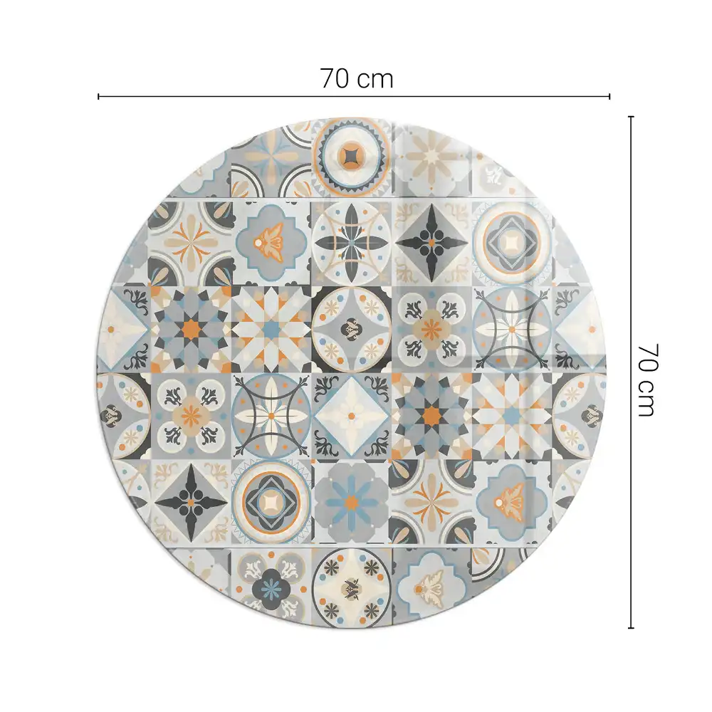 Plaque de sol ronde en verre pour cheminée avec motifs de mosaïque en carreaux