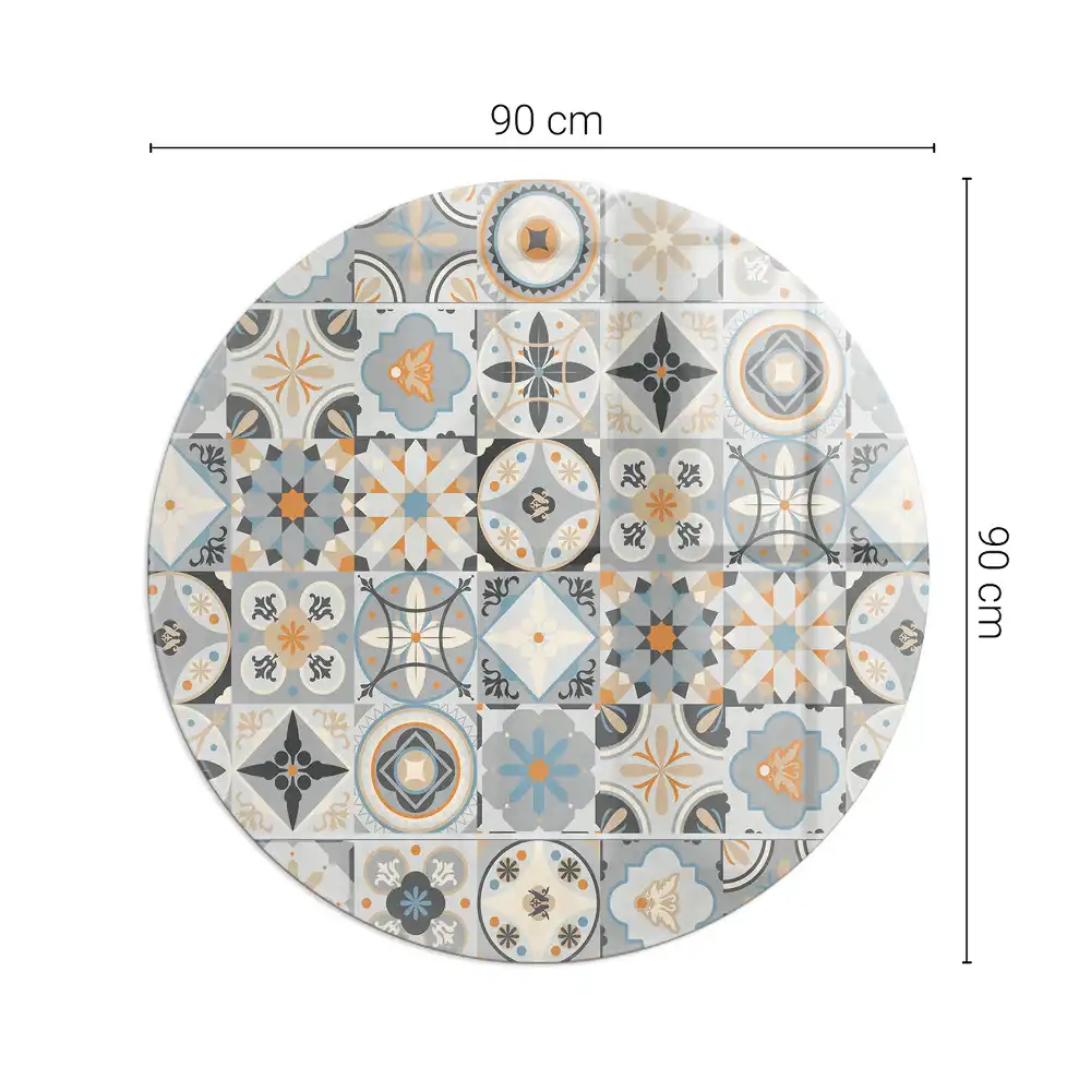Plaque de sol ronde en verre pour cheminée avec motifs de mosaïque en carreaux