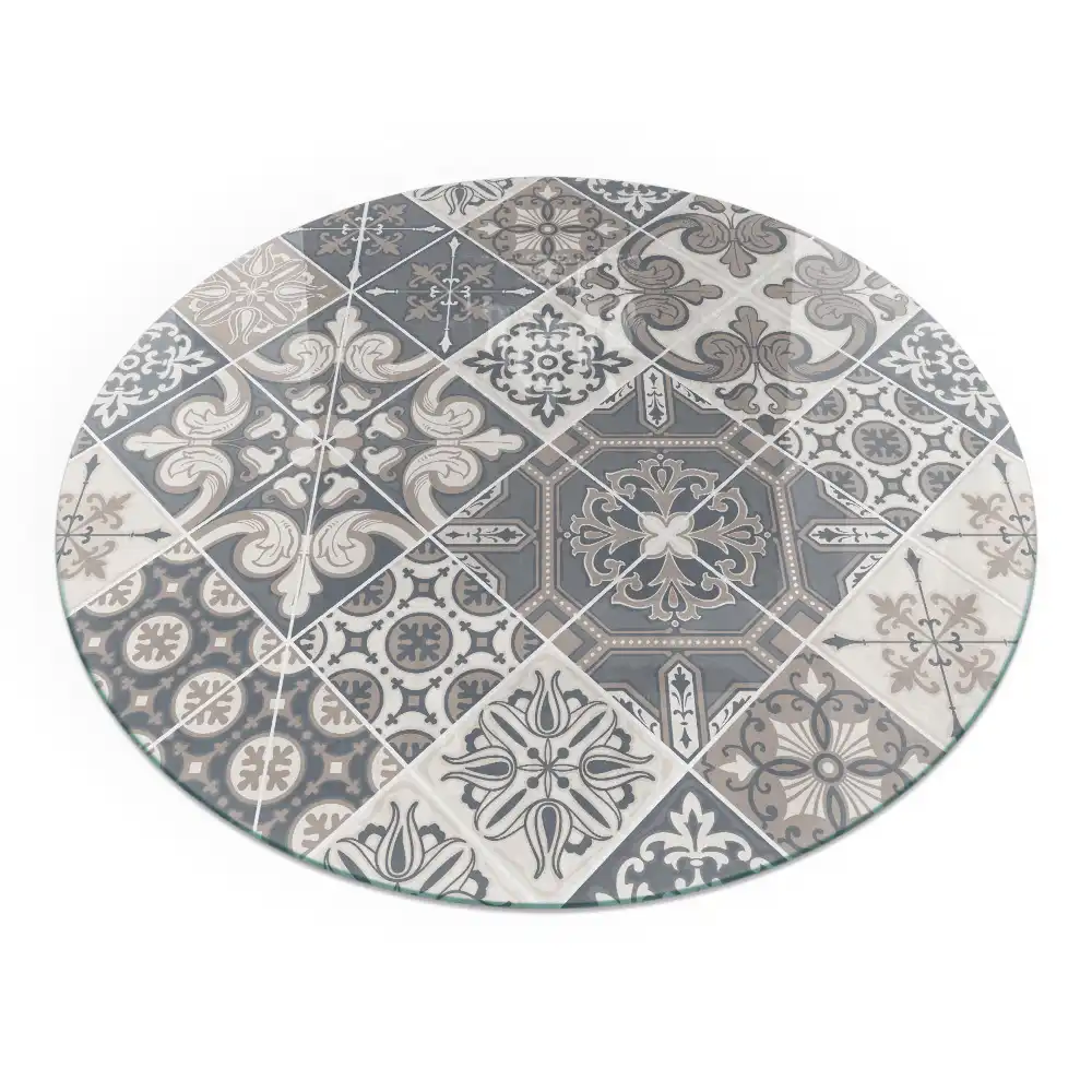 Plaque de sol ronde pour cheminée avec motif décoratif mosaïque