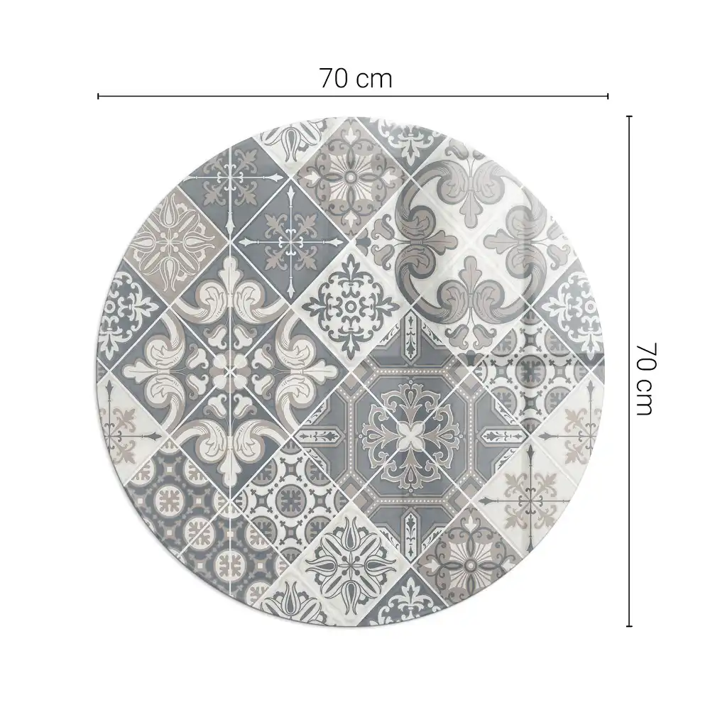 Plaque de sol ronde pour cheminée avec motif décoratif mosaïque