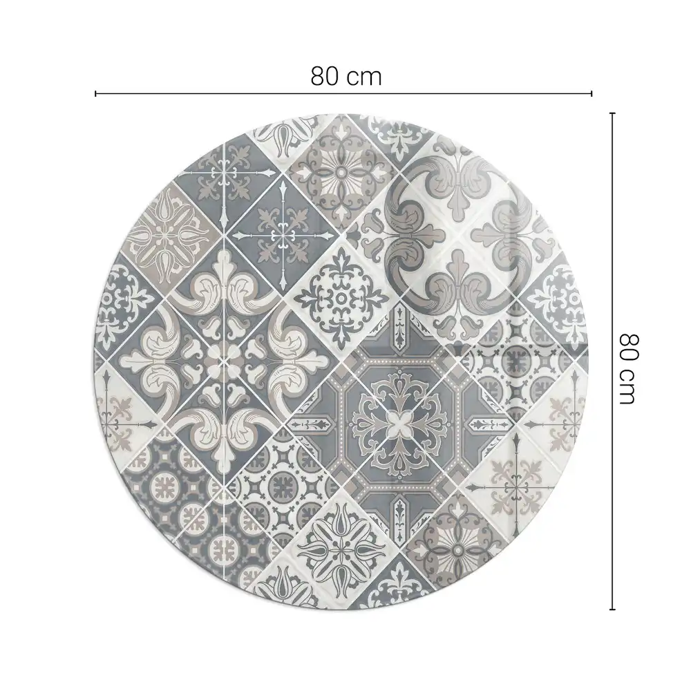 Plaque de sol ronde pour cheminée avec motif décoratif mosaïque