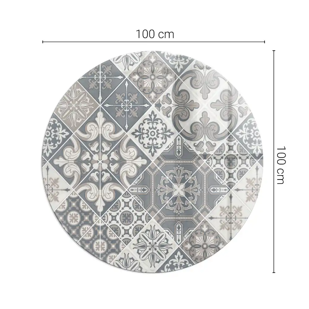 Plaque de sol ronde pour cheminée avec motif décoratif mosaïque