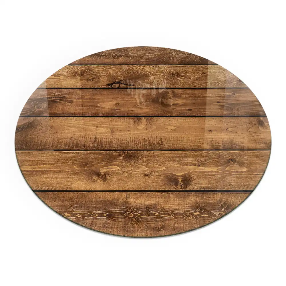 Plaque de sol ronde en verre pour cheminée motif grain de bois