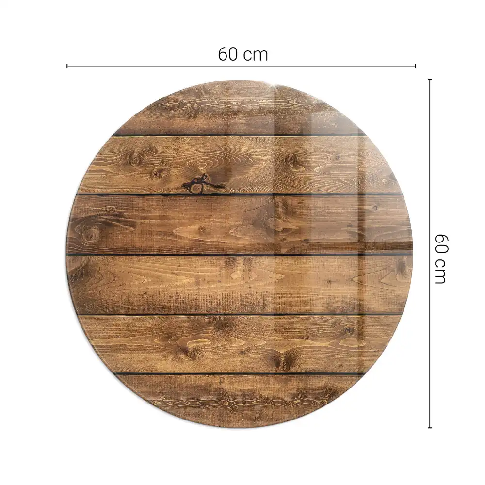 Plaque de sol ronde en verre pour cheminée motif grain de bois