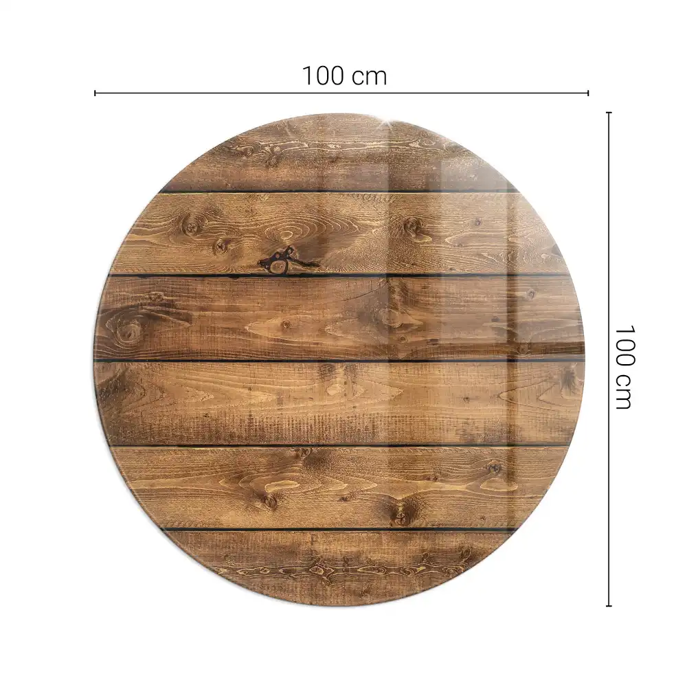 Plaque de sol ronde en verre pour cheminée motif grain de bois