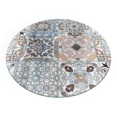 Plaque de sol ronde en verre pour cheminée avec motif mosaïque
