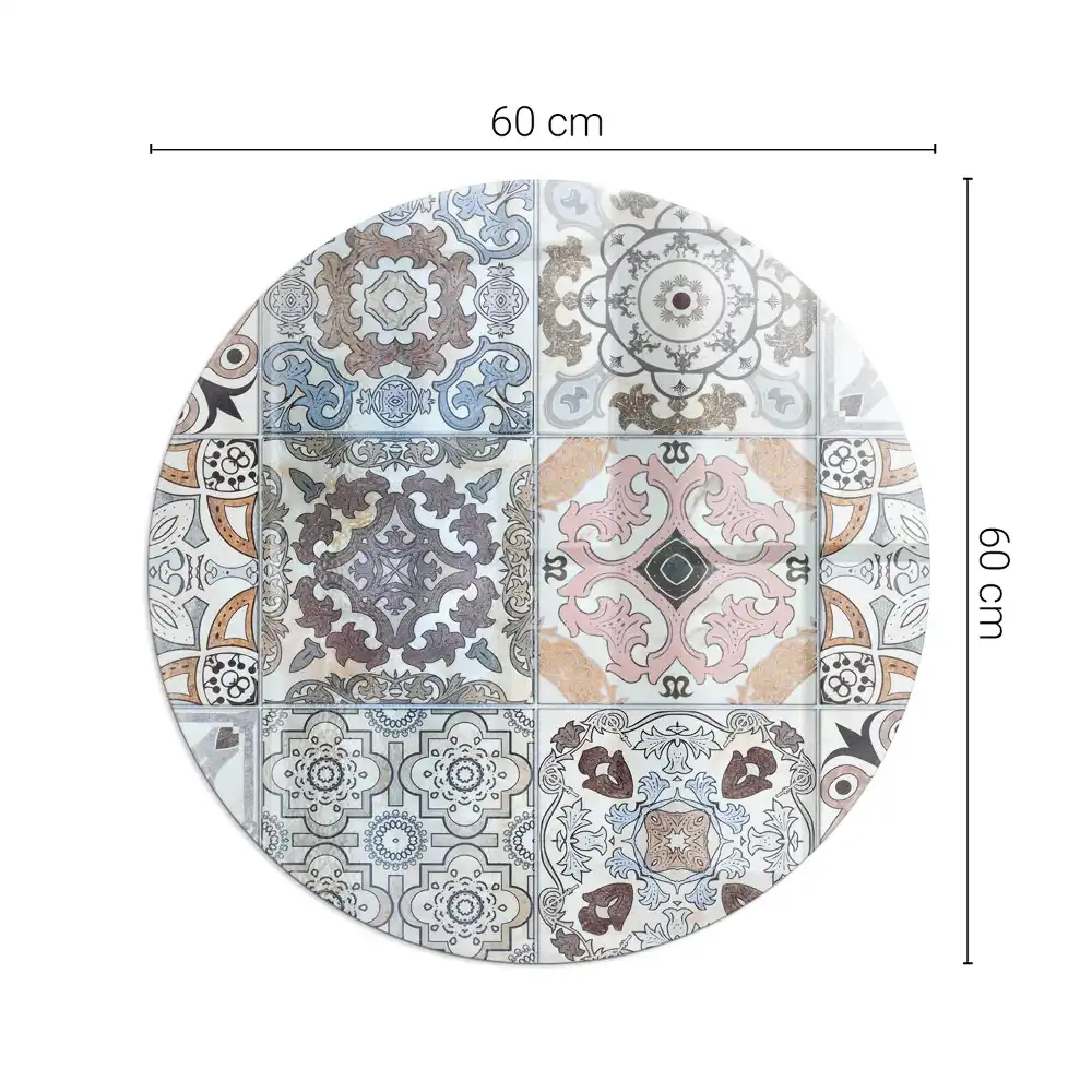 Plaque de sol ronde en verre pour cheminée avec motif mosaïque