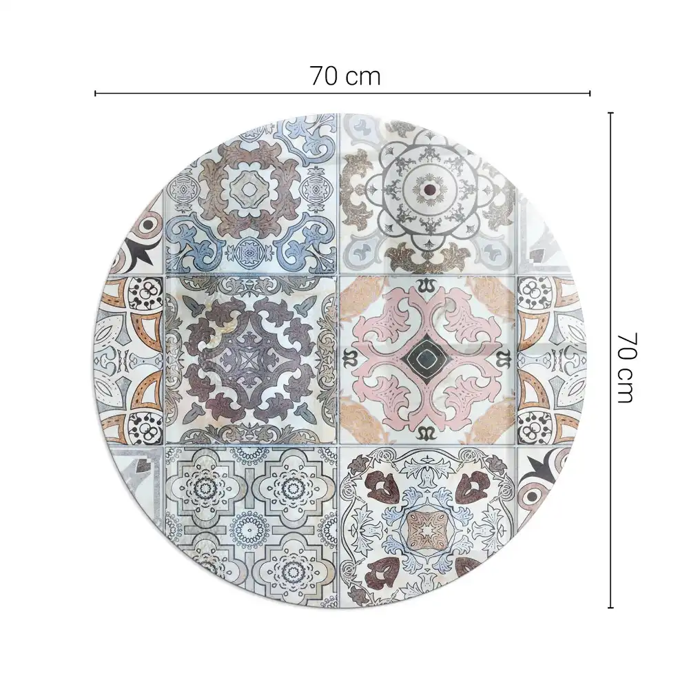 Plaque de sol ronde en verre pour cheminée avec motif mosaïque