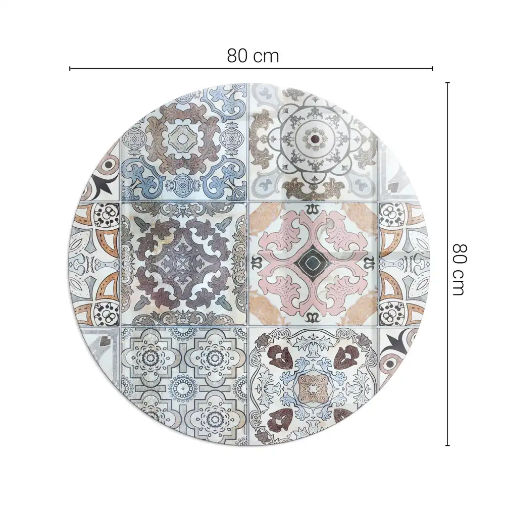 Plaque de sol ronde en verre pour cheminée avec motif mosaïque