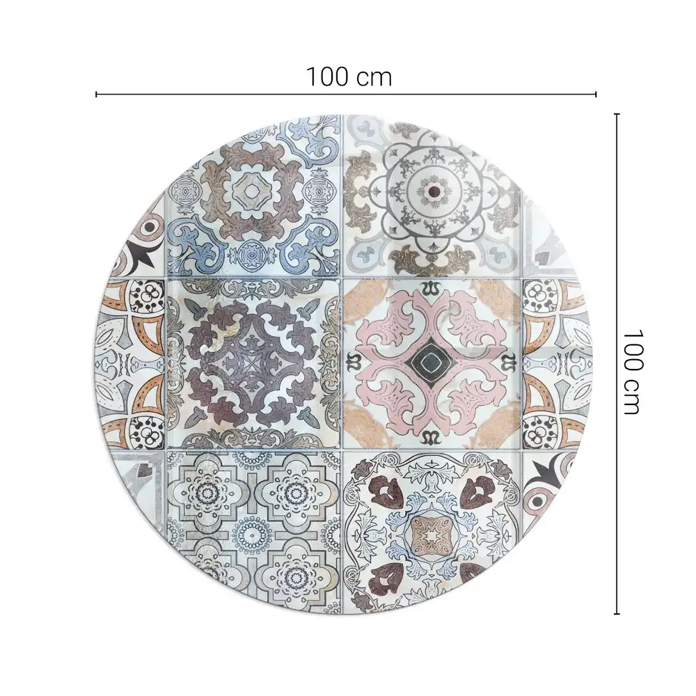 Plaque de sol ronde en verre pour cheminée avec motif mosaïque