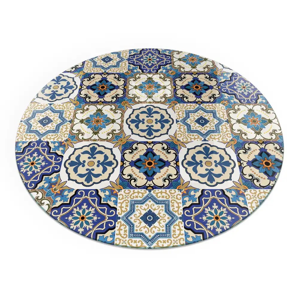 Plaque de sol ronde pour cheminée motif mosaïque à fleurs