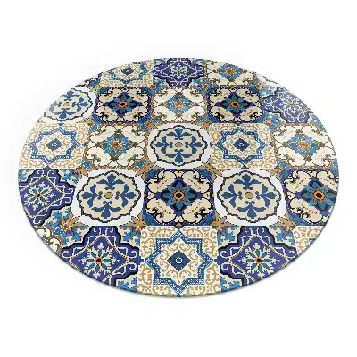 Plaque de sol ronde pour cheminée motif mosaïque à fleurs