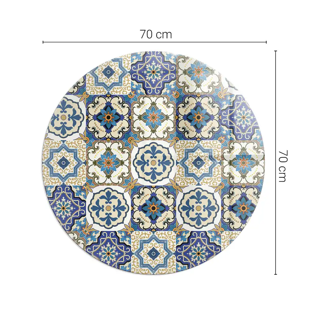 Plaque de sol ronde pour cheminée motif mosaïque à fleurs