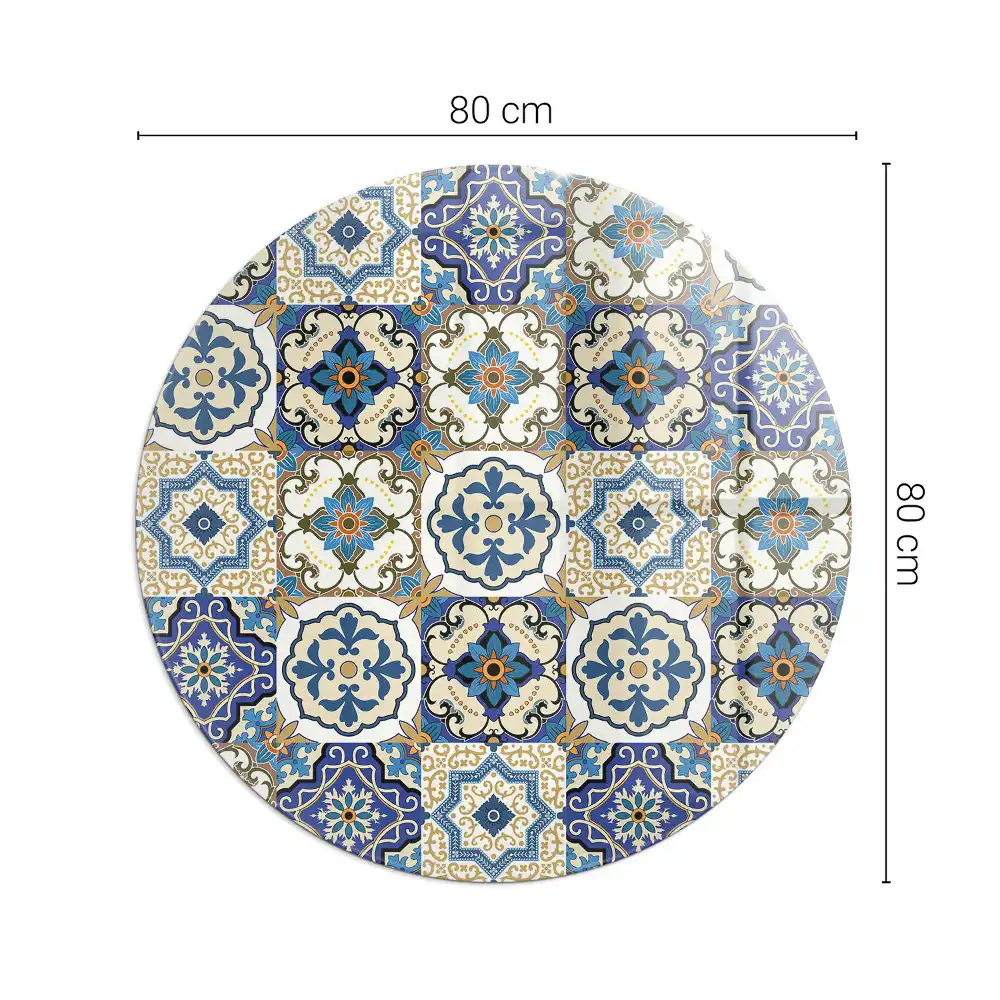 Plaque de sol ronde pour cheminée motif mosaïque à fleurs