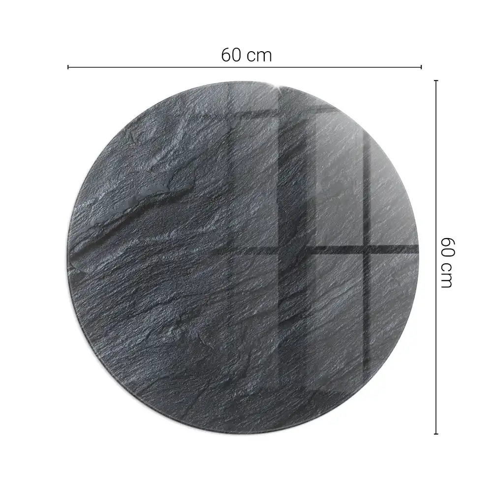 Plaque de sol ronde en verre pour cheminée avec texture effet pierre