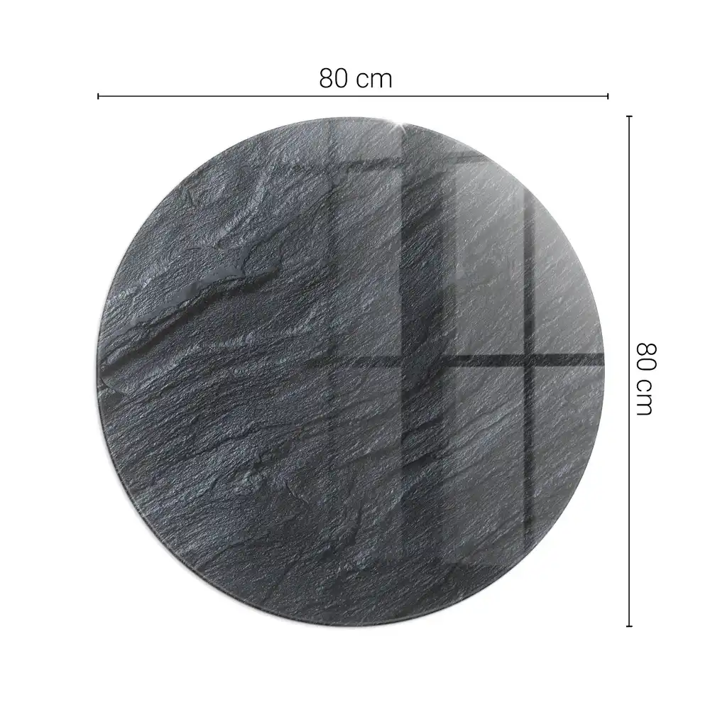 Plaque de sol ronde en verre pour cheminée avec texture effet pierre