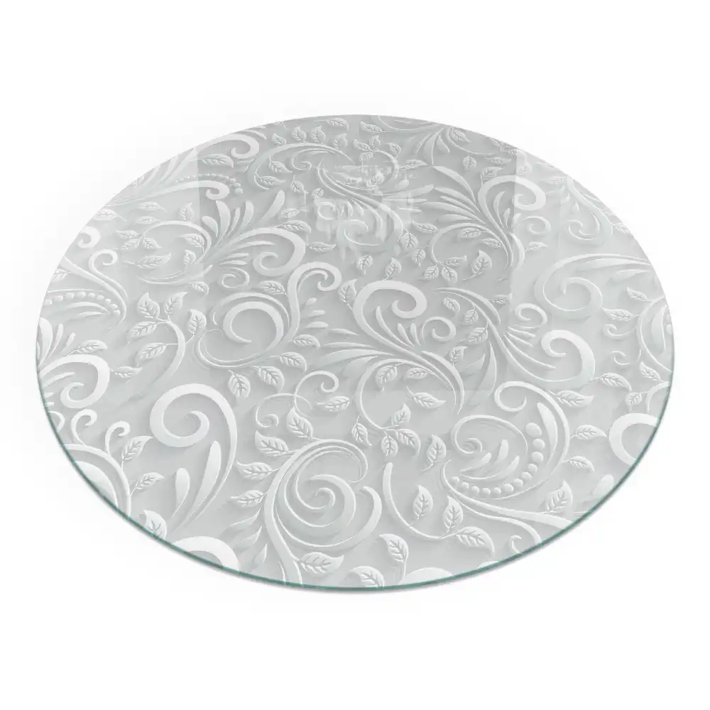 Plaque de sol ronde en verre pour cheminée avec motif végétal