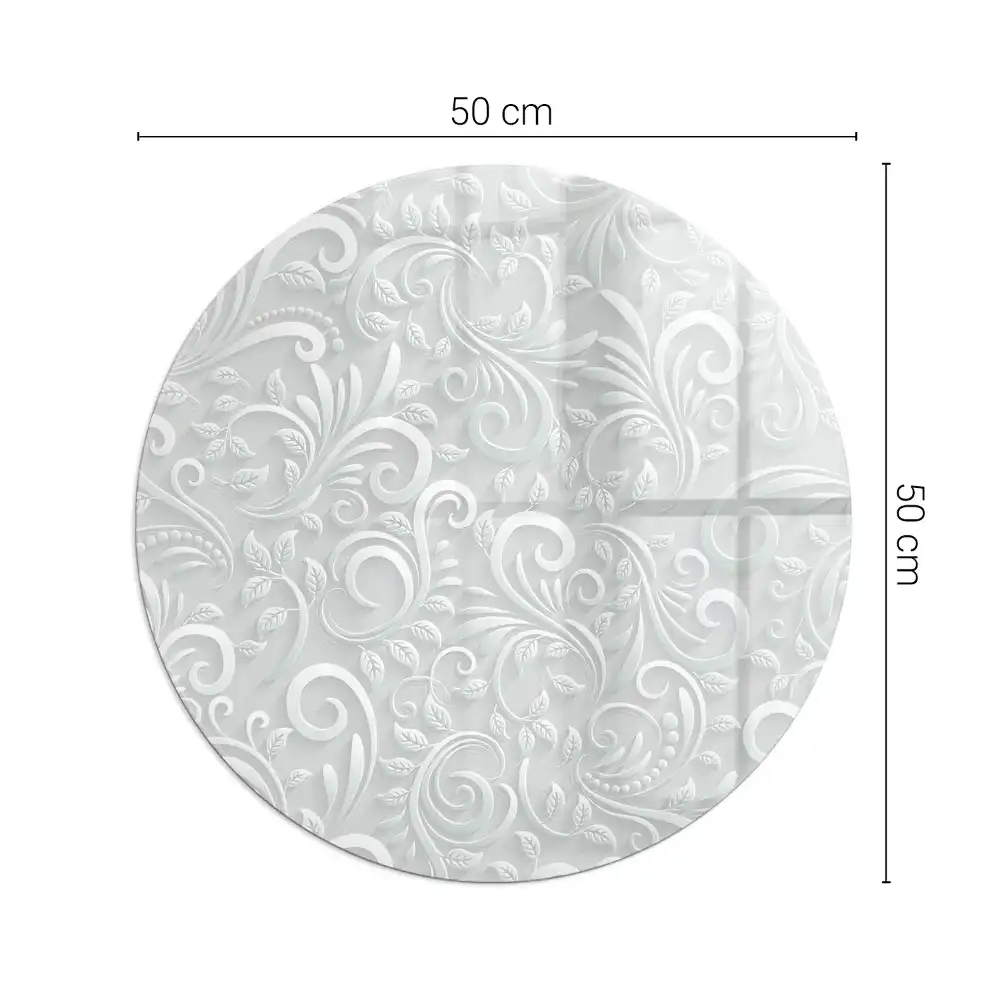 Plaque de sol ronde en verre pour cheminée avec motif végétal