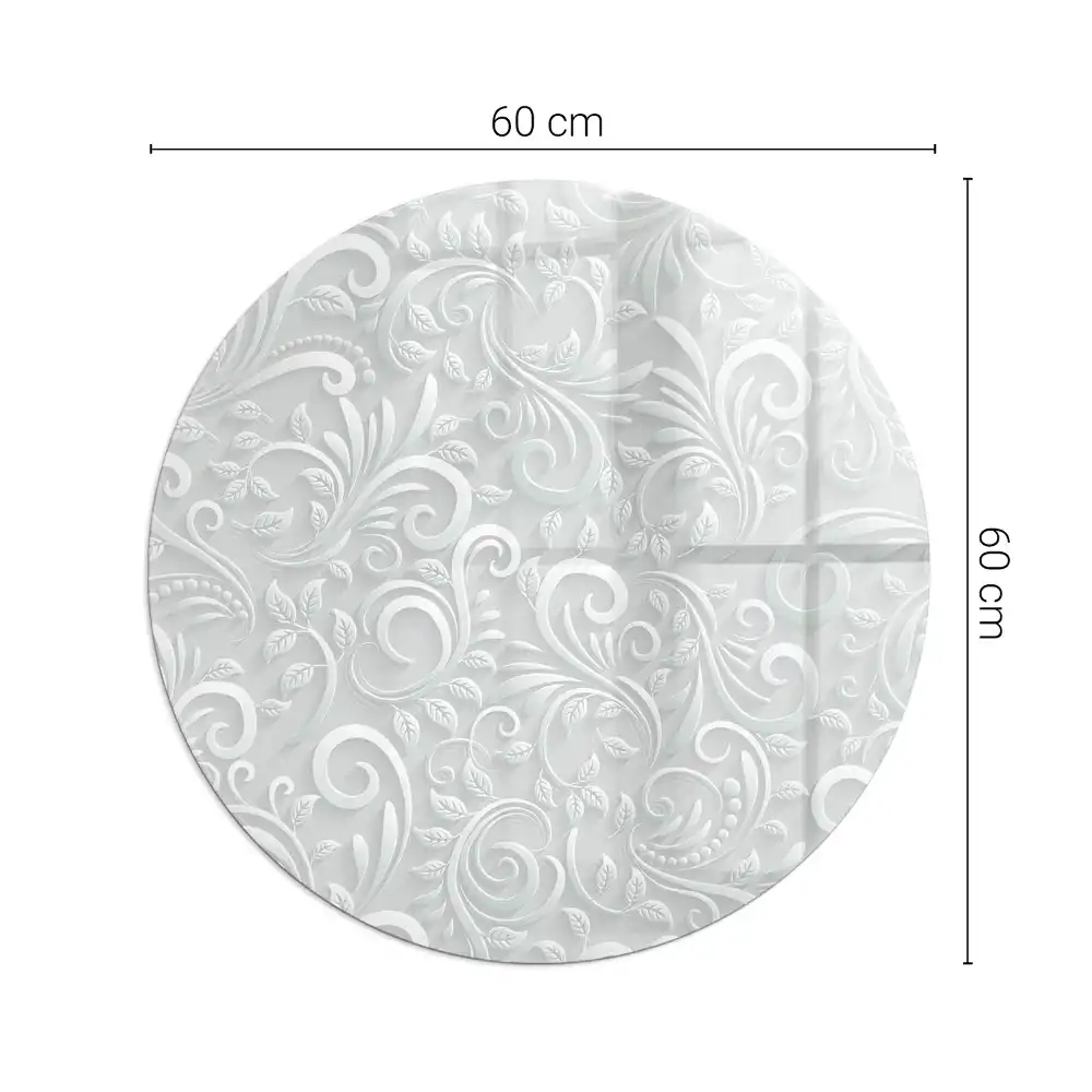 Plaque de sol ronde en verre pour cheminée avec motif végétal