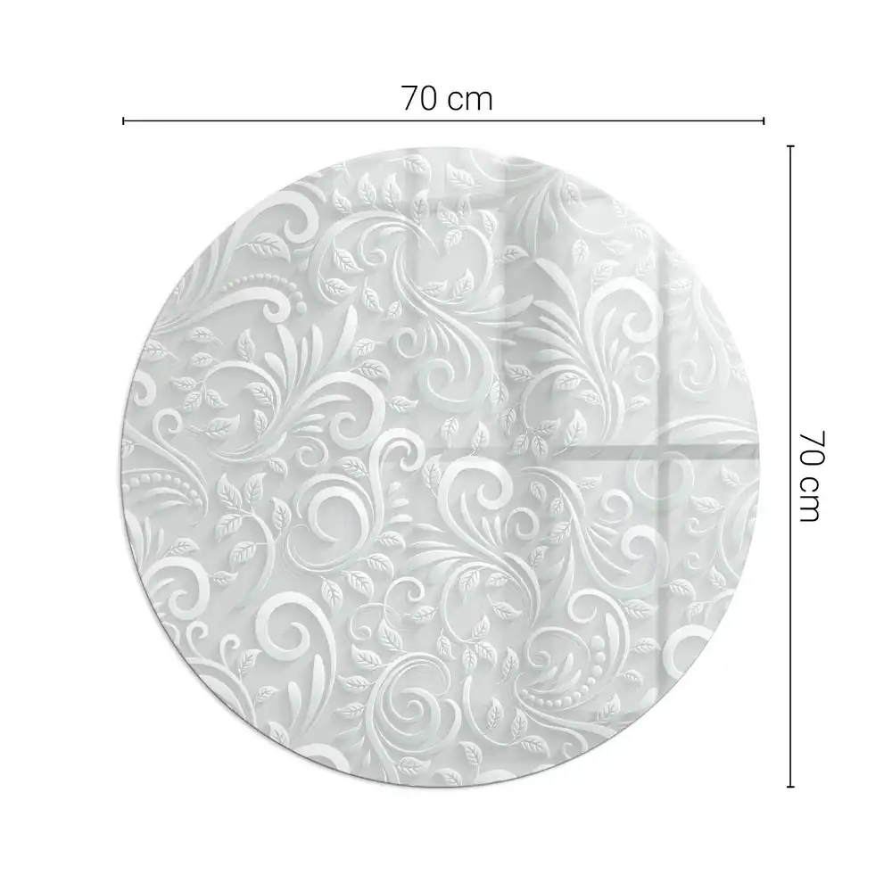 Plaque de sol ronde en verre pour cheminée avec motif végétal