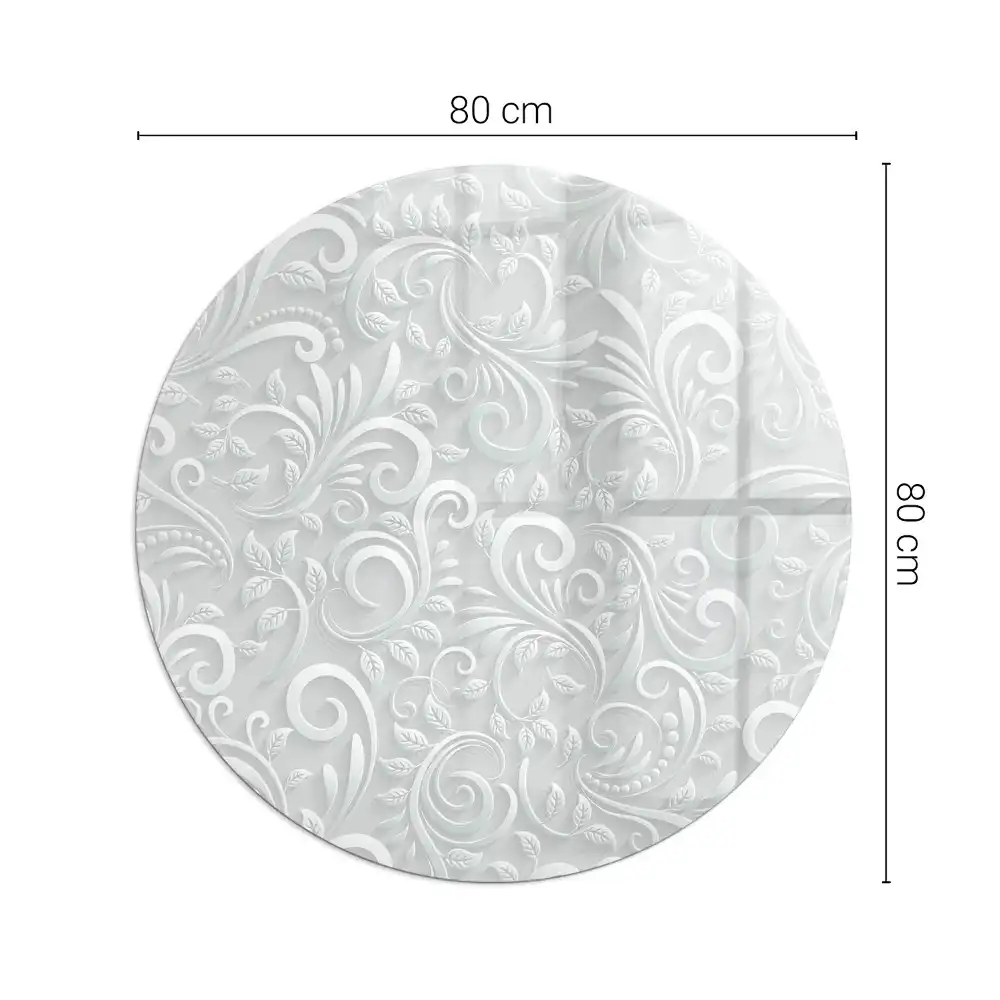 Plaque de sol ronde en verre pour cheminée avec motif végétal